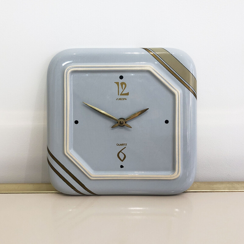 Vintage blue wall clock, German 1960