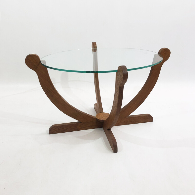 Vintage coffee table  oak and glass 1930s