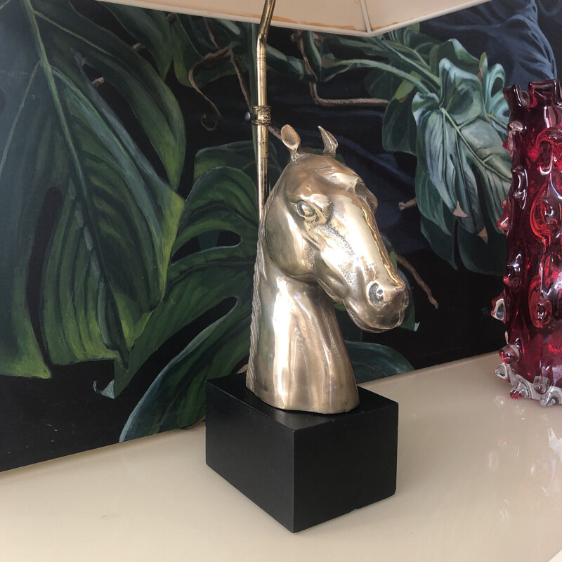 Vintage brass horse lamp, 1970