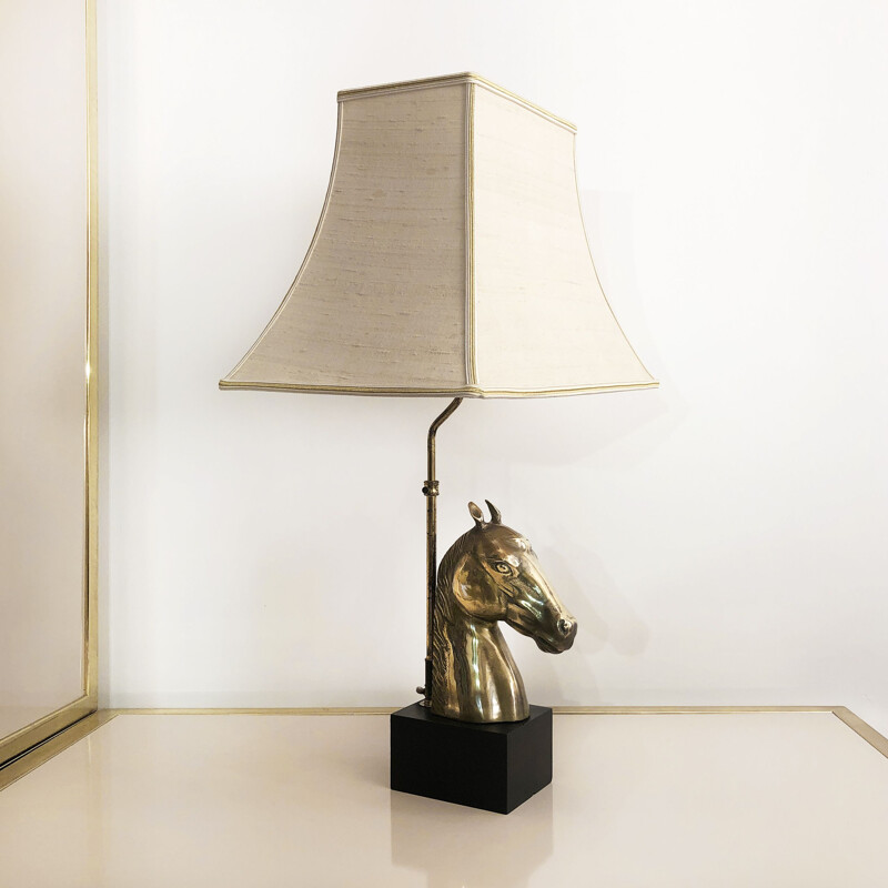 Vintage brass horse lamp, 1970