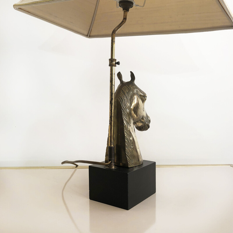 Lampe de table vintage cheval en laiton, 1970