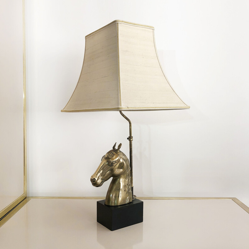 Vintage brass horse lamp, 1970