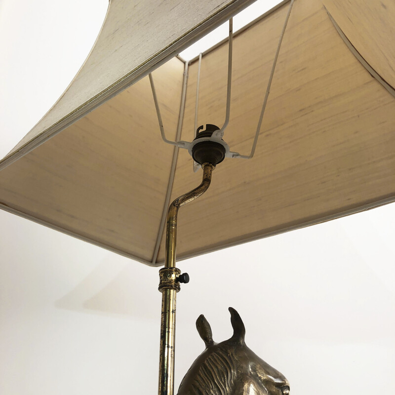 Lampada da tavolo a cavallo in ottone vintage, 1970