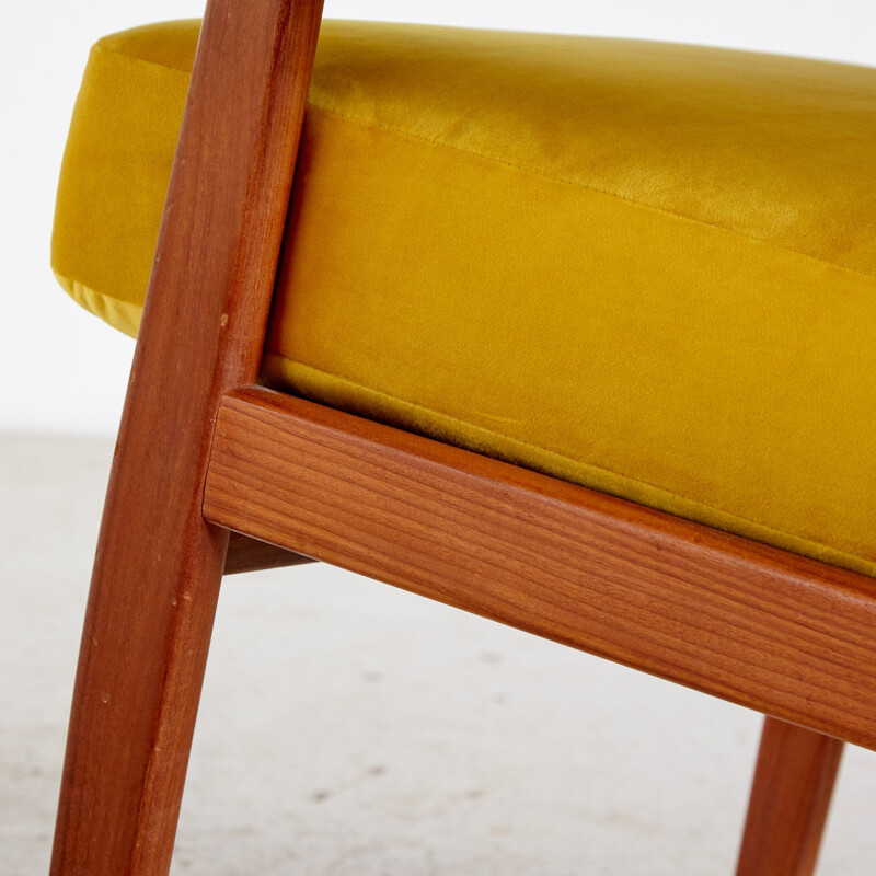 Vintage teak armchair with new yellow velvet upholstery Denmark 1960s