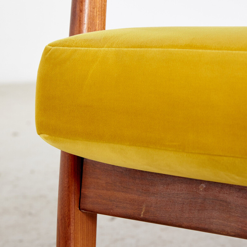 Vintage teak armchair with new yellow velvet upholstery Denmark 1960s