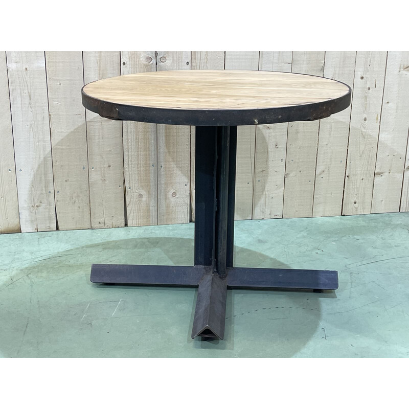 Vintage oak and steel bistro table