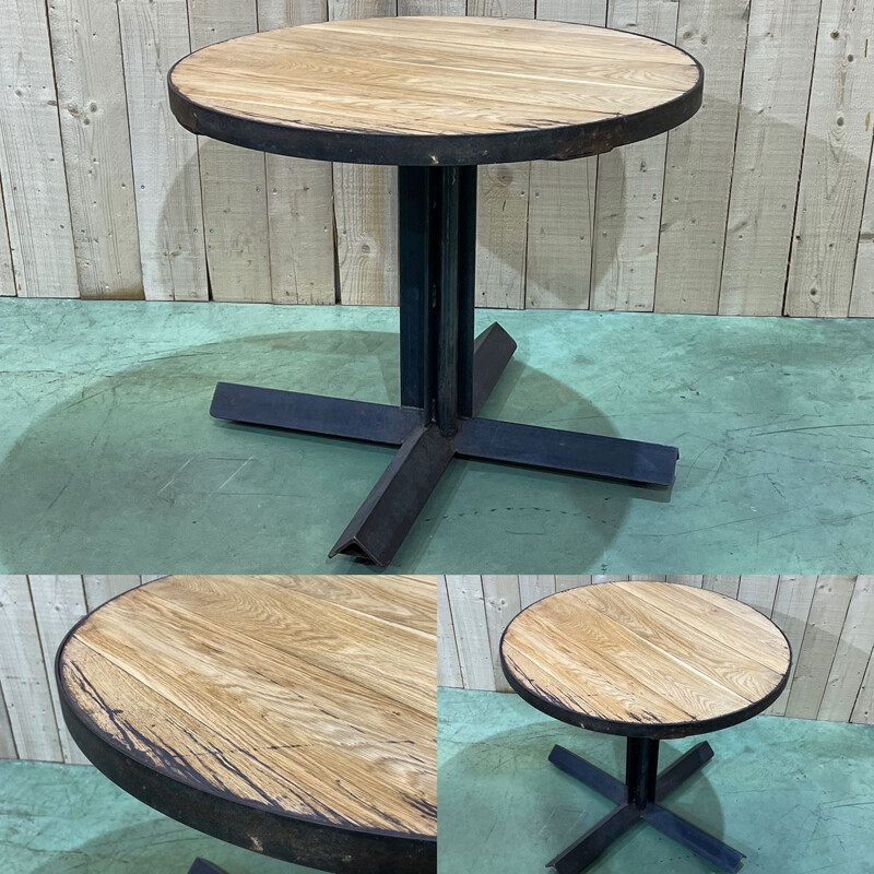 Vintage oak and steel bistro table