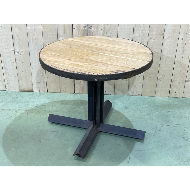 Vintage oak and steel bistro table