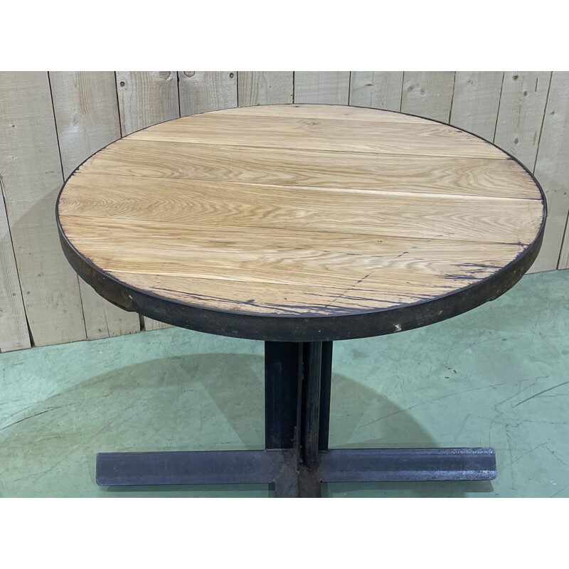 Vintage oak and steel bistro table