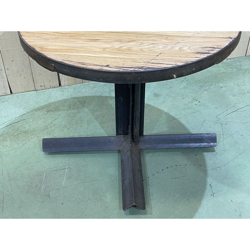 Vintage oak and steel bistro table