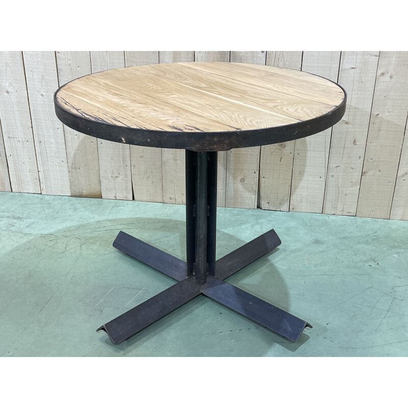 Vintage oak and steel bistro table