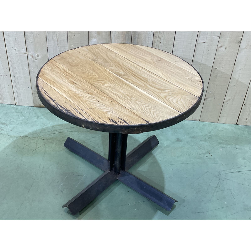 Vintage oak and steel bistro table