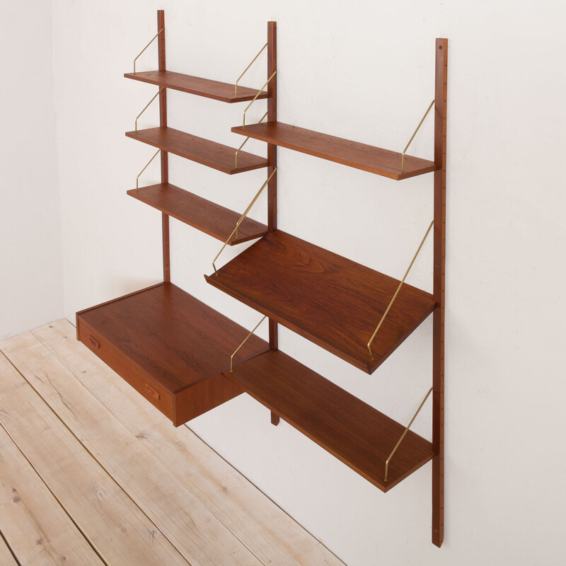 Vintage teak wall unit with desk and slanted shelf