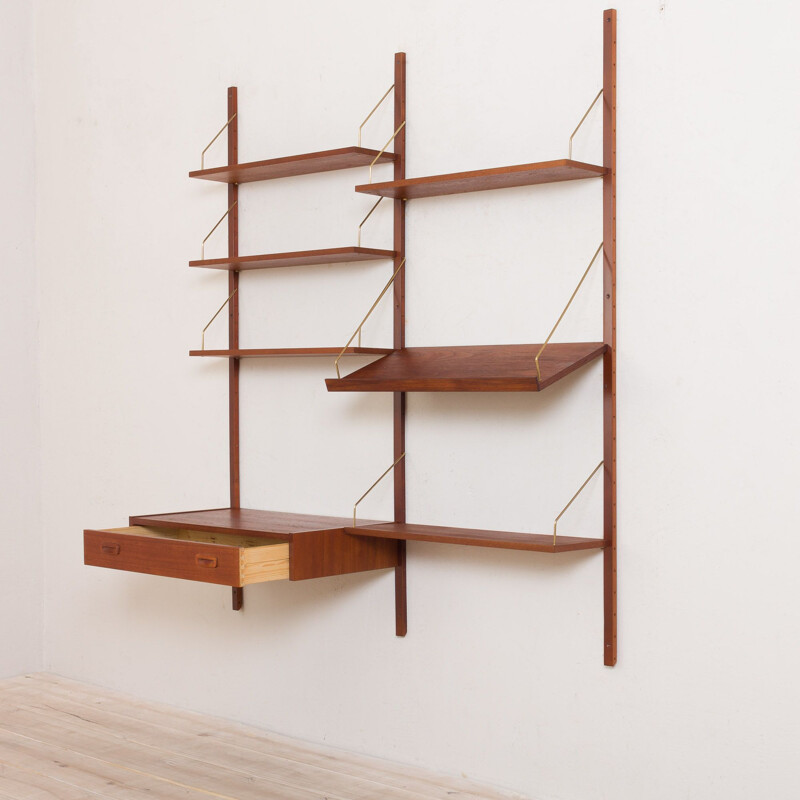 Vintage teak wall unit with desk and slanted shelf