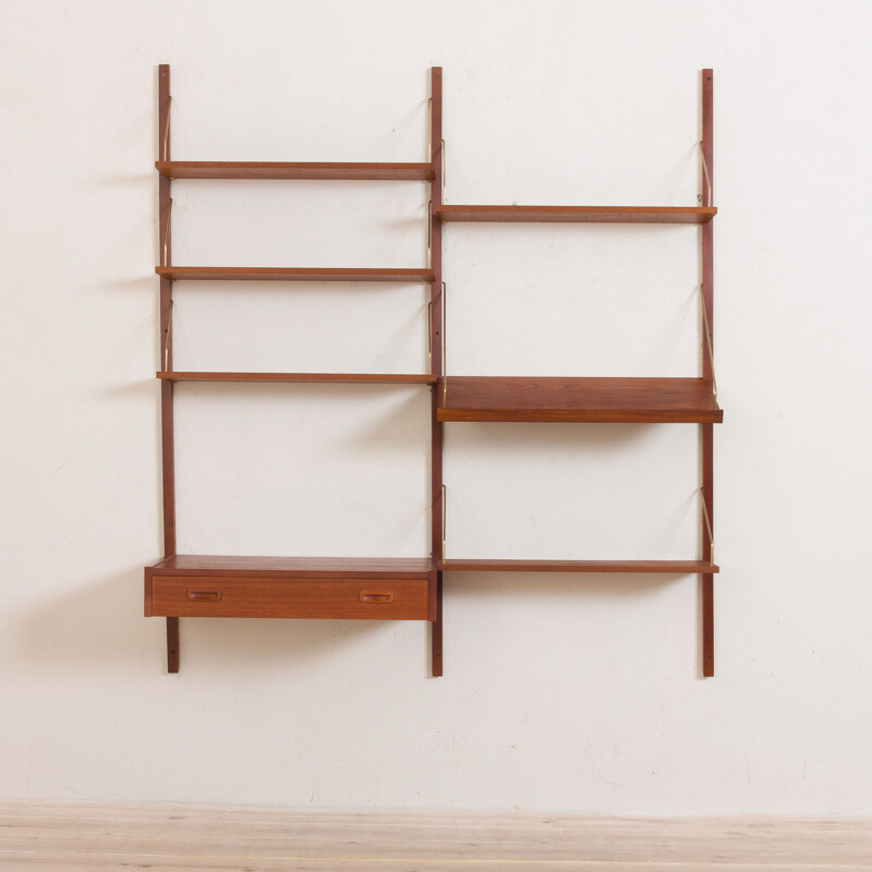 Vintage teak wall unit with desk and slanted shelf