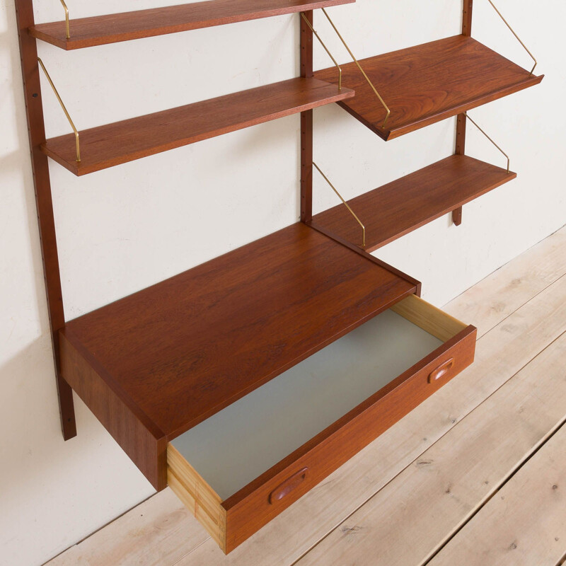 Vintage teak wall unit with desk and slanted shelf