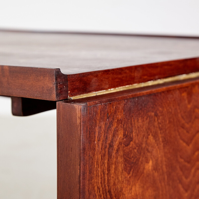 Vintage walnut and brass coffee table, 1940