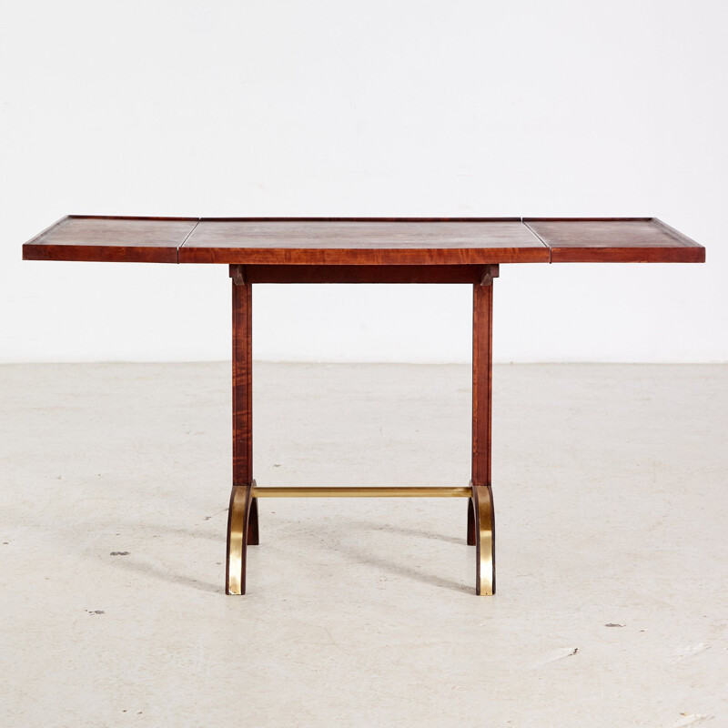 Mesa de café extensível de nogueira e latão Vintage, 1940