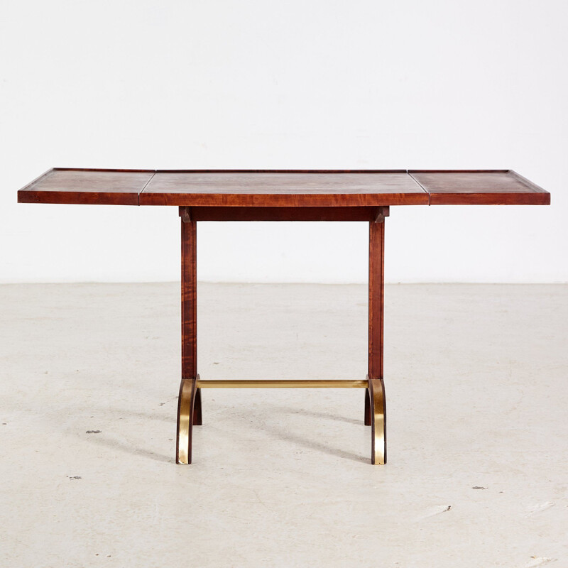 Vintage walnut and brass coffee table, 1940