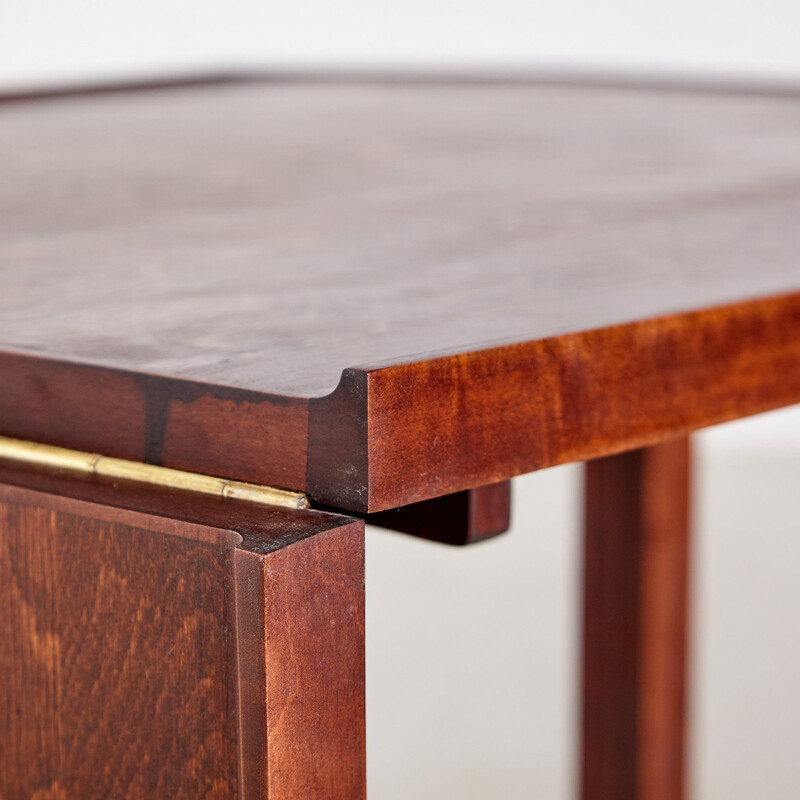 Vintage walnut and brass coffee table, 1940