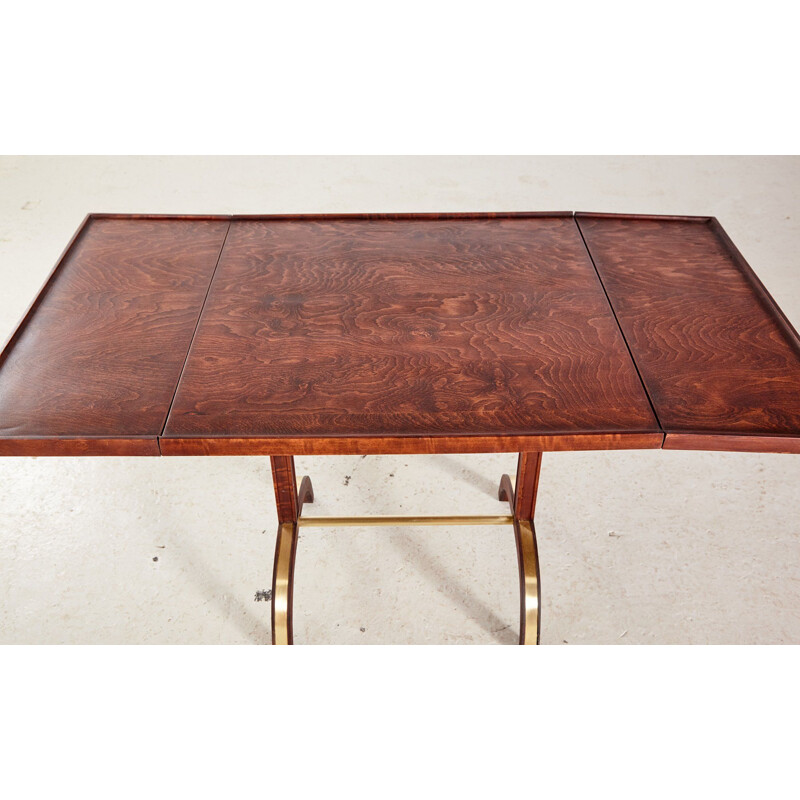 Vintage walnut and brass coffee table, 1940