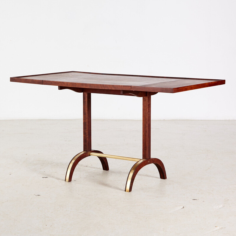 Vintage walnut and brass coffee table, 1940