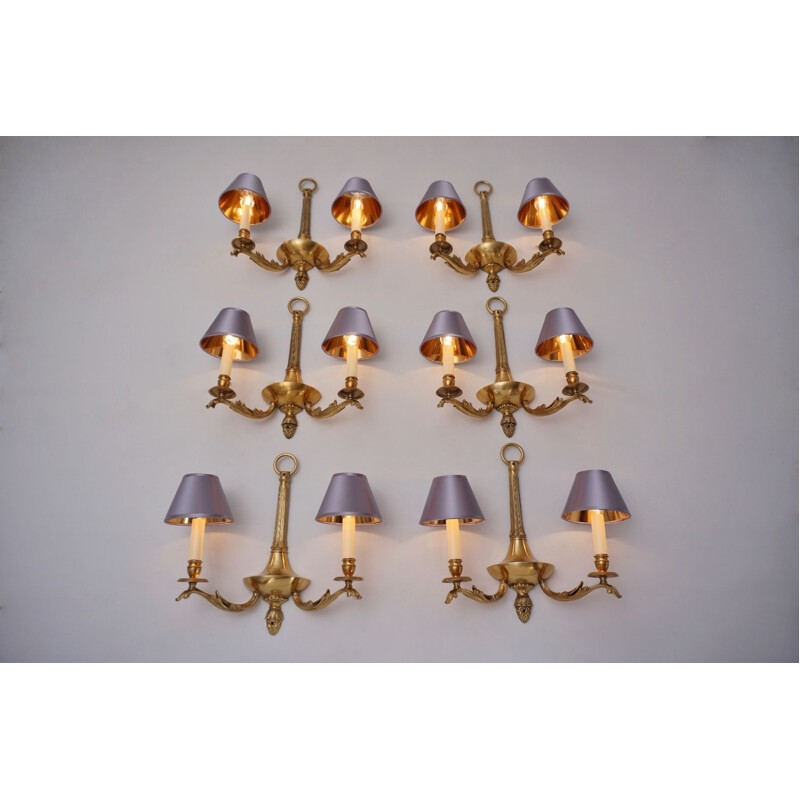 Set of 6 vintage bronze wall sconces 1980s