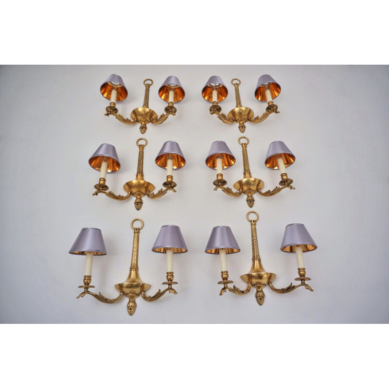 Set of 6 vintage bronze wall sconces 1980s