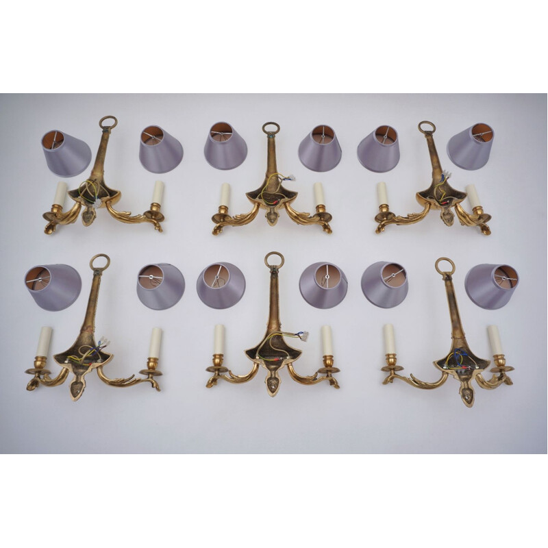 Ensemble de 6 Appliques vintage murales en bronze 1980