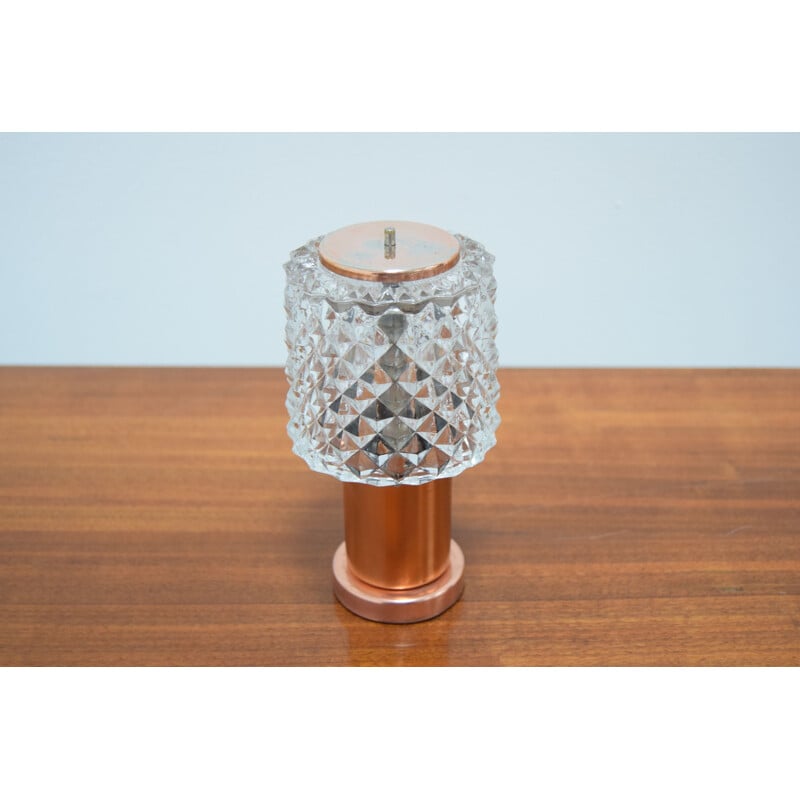 Vintage table lamp in copper and cut glass by Kamenicky Senov, Czechoslovakia 1970