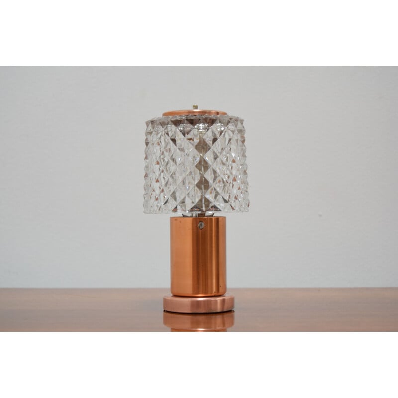 Vintage table lamp in copper and cut glass by Kamenicky Senov, Czechoslovakia 1970