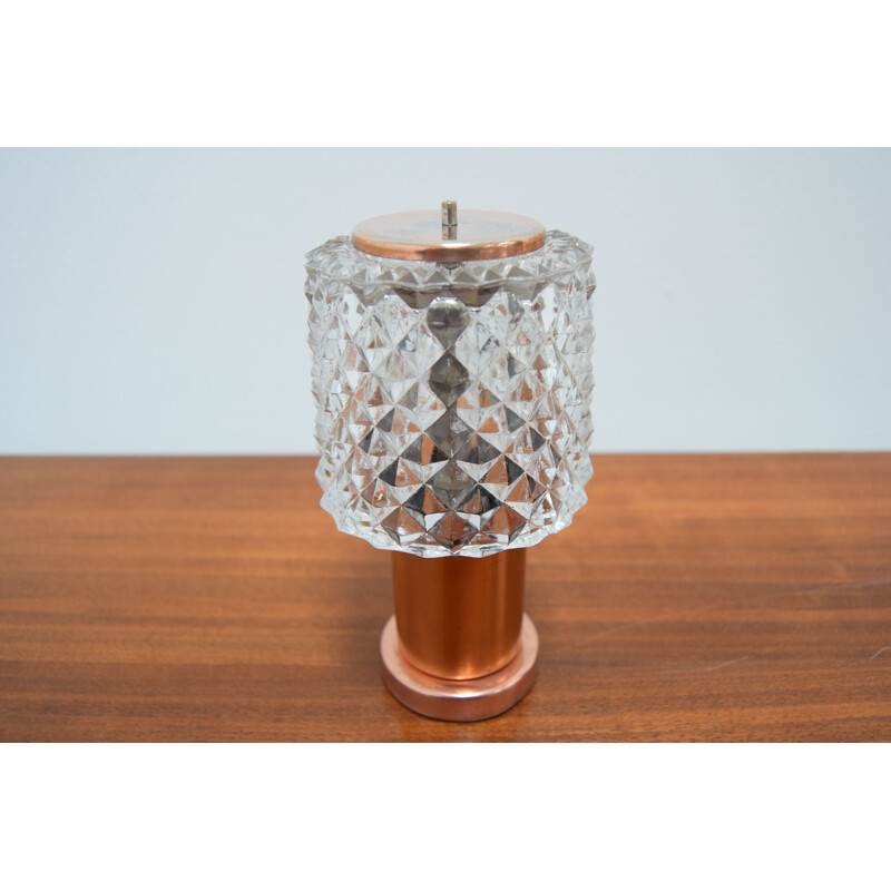 Vintage table lamp in copper and cut glass by Kamenicky Senov, Czechoslovakia 1970