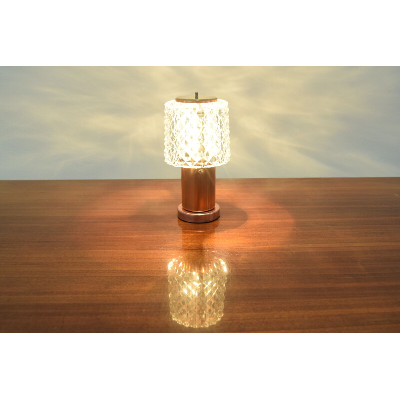 Vintage table lamp in copper and cut glass by Kamenicky Senov, Czechoslovakia 1970