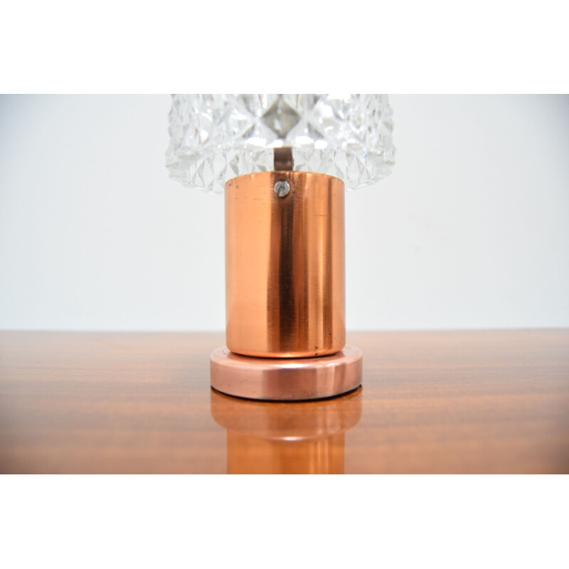 Vintage table lamp in copper and cut glass by Kamenicky Senov, Czechoslovakia 1970