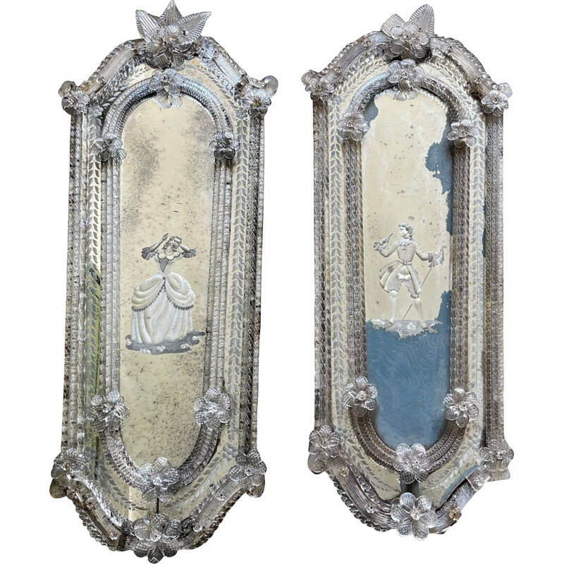 Par de espelhos de vidro Murano vintage