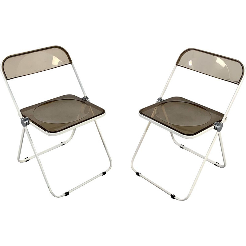 Vintage folding chair Plia  with white and smoke frame by Giancarlo Piretti for Castelli 1960s