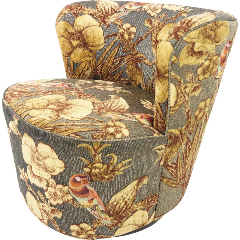 Vintage gold fabric swivel cocktail armchair