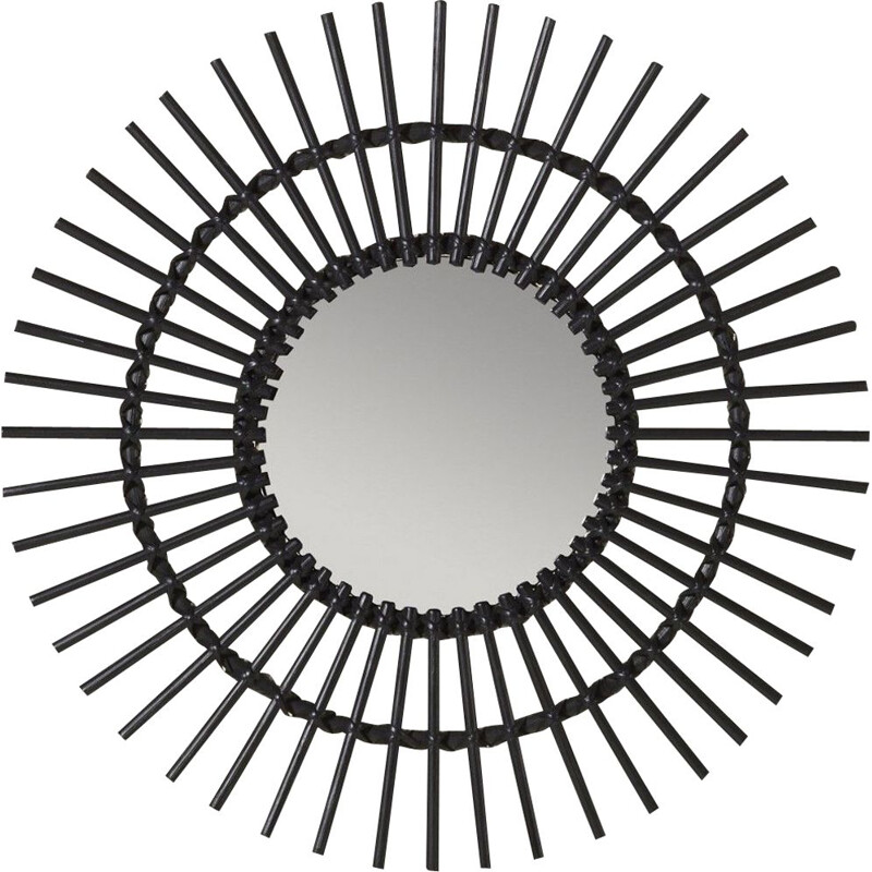 Vintage sunburst mirror in rattan 