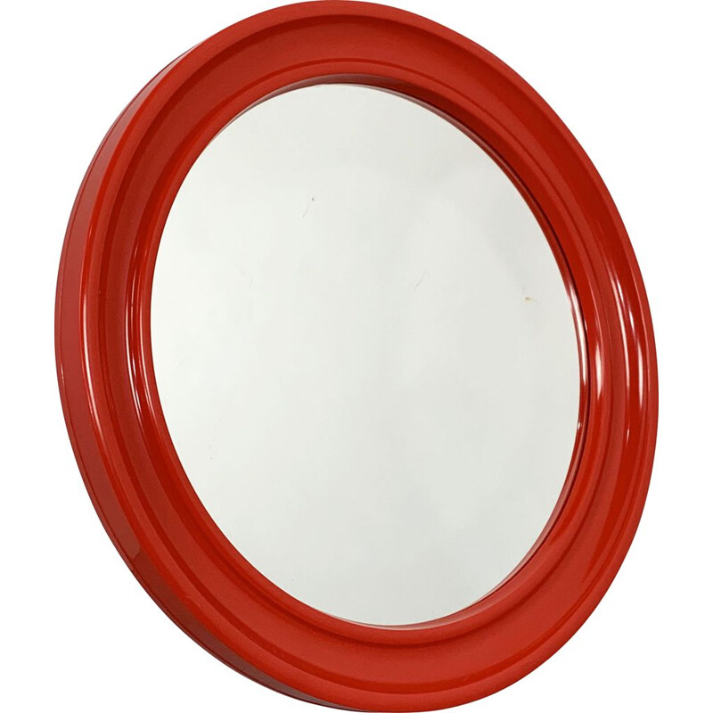 Miroir vintage rond  en plastique rouge Italie 1970