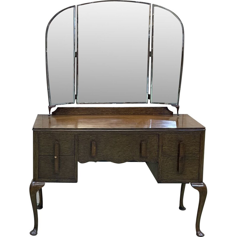 Vintage oak chippendale dressing table, England 1930