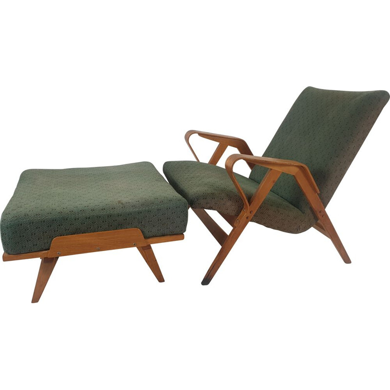 Ensemble de fauteuil et pouf vintage de Francis Jirák pour Tatra Furniture 1960