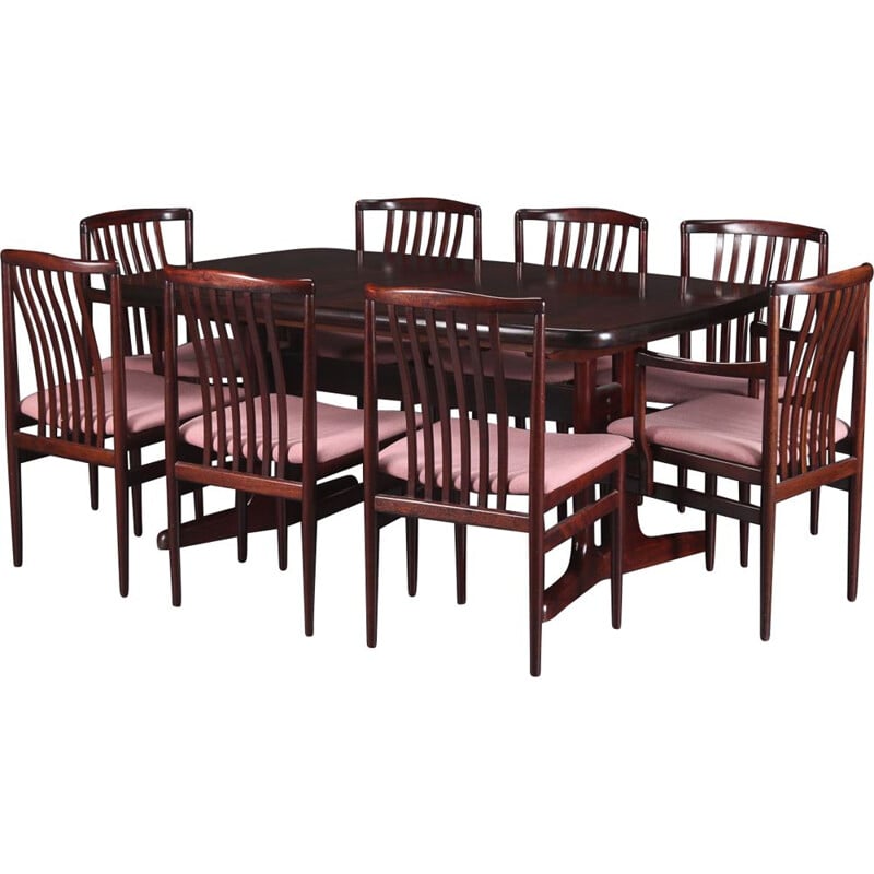 Vintage extensible table with 8 rosewood chairs 