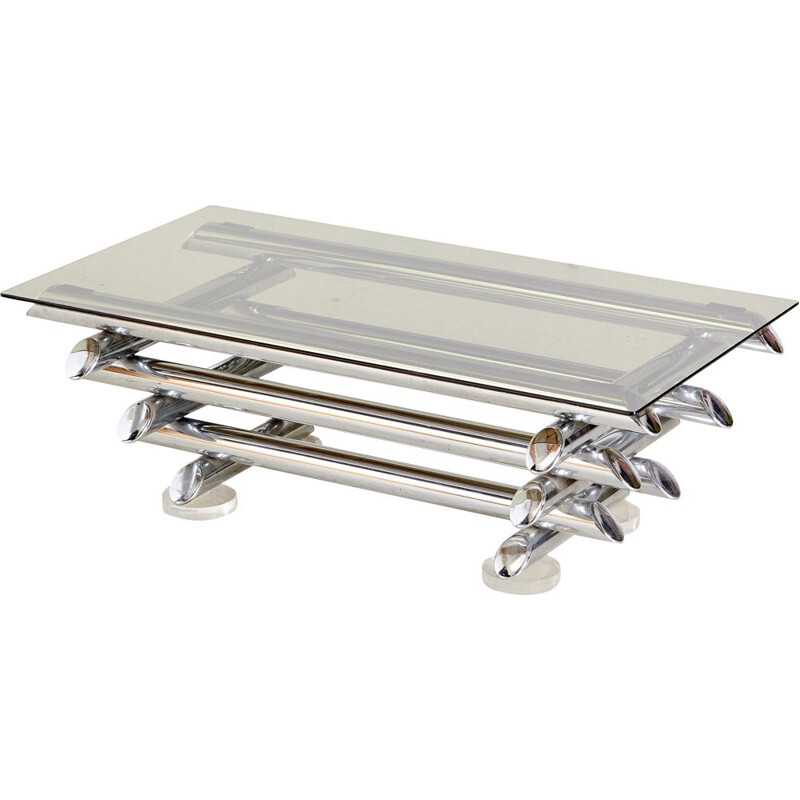 Vintage coffee table chrome-plated  with a sculpture-like design from 1980s