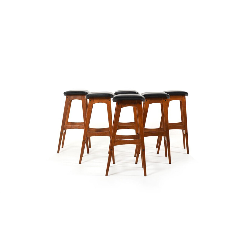 Set of 6 vintage teak bar stools by Johannes Andersen 1963s