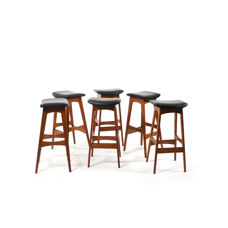 Ensemble de 6 tabourets de bar vintage en teck par  Johannes Andersen 1963