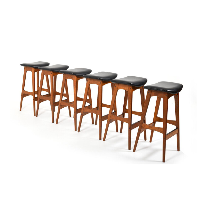 Set of 6 vintage teak bar stools by Johannes Andersen 1963s