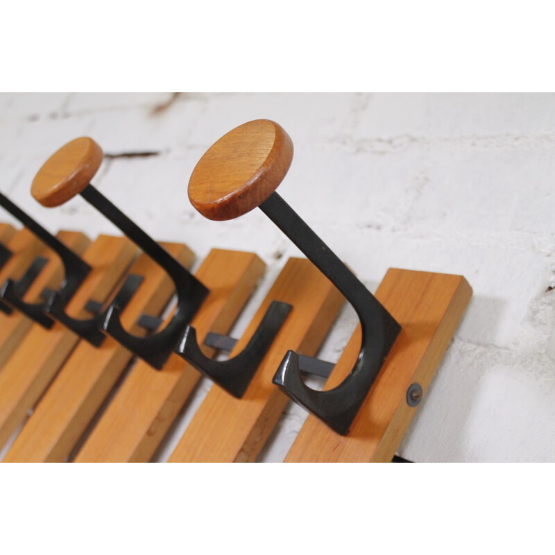 Vintage large teak and metal coat rack - 1960s