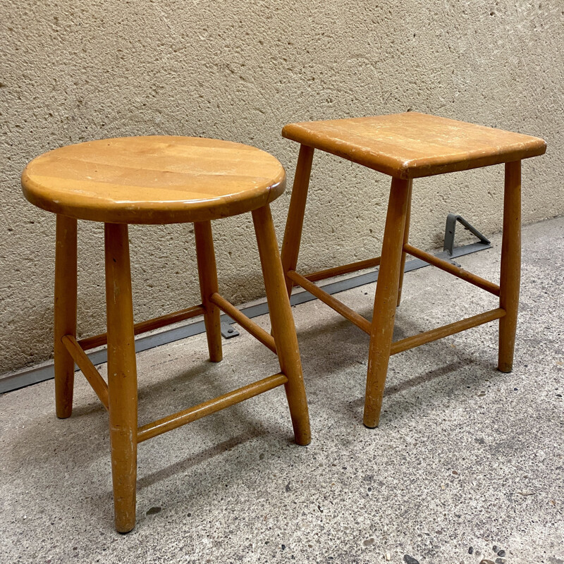 Pair of vintage wooden stools 1960s