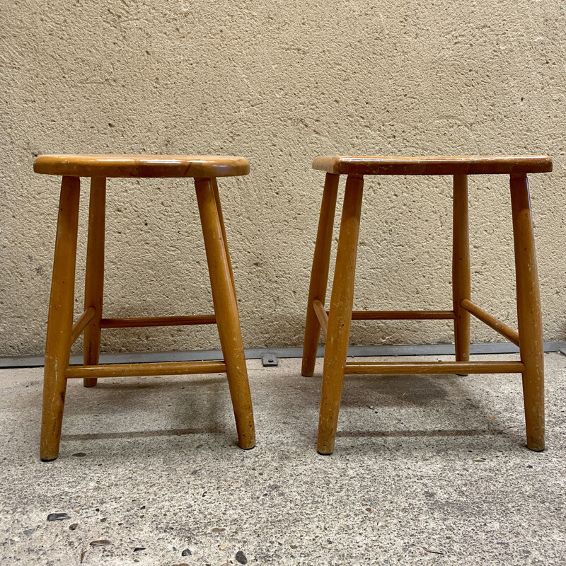 Pair of vintage wooden stools 1960s