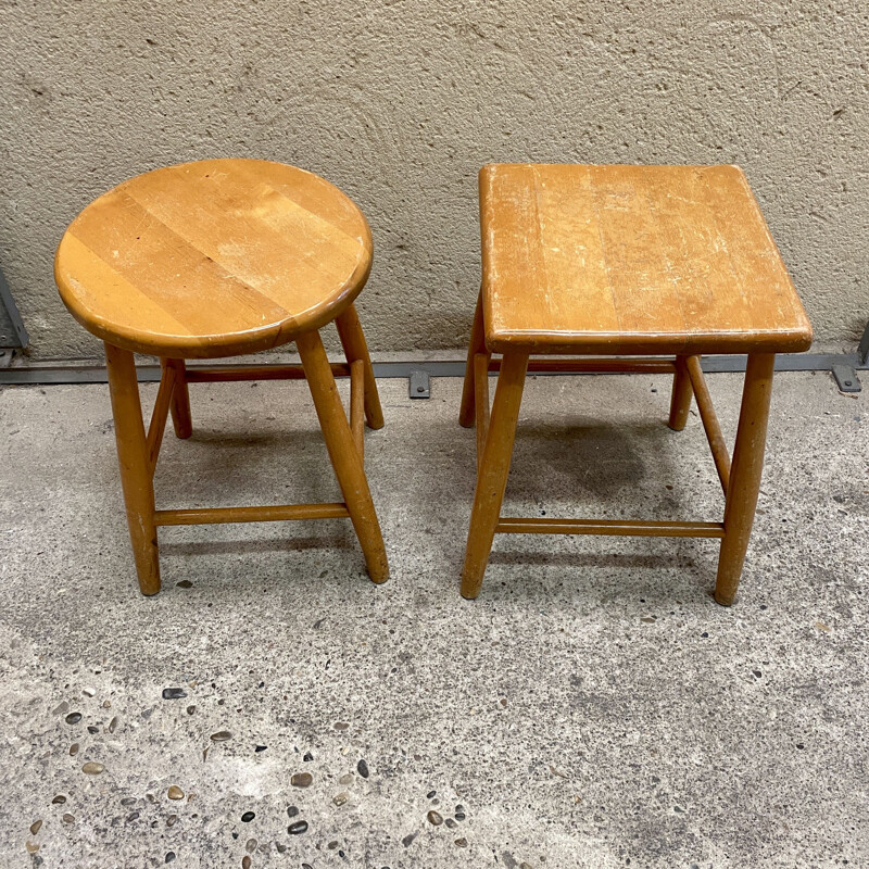 Paire de tabourets vintage en bois  1960